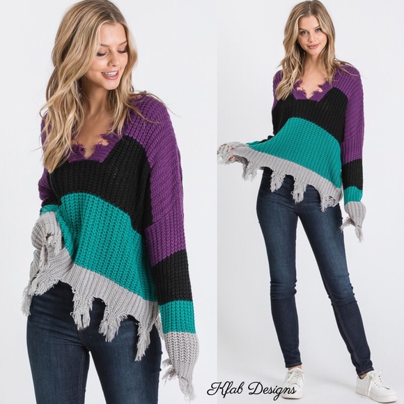 LAST 1! V Neck Destroyed Vibrant Sweater! - Picture 3 of 6